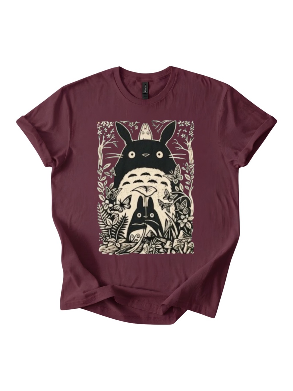 Gildan Totoro Graphic Cat T-Shirt - Maroon